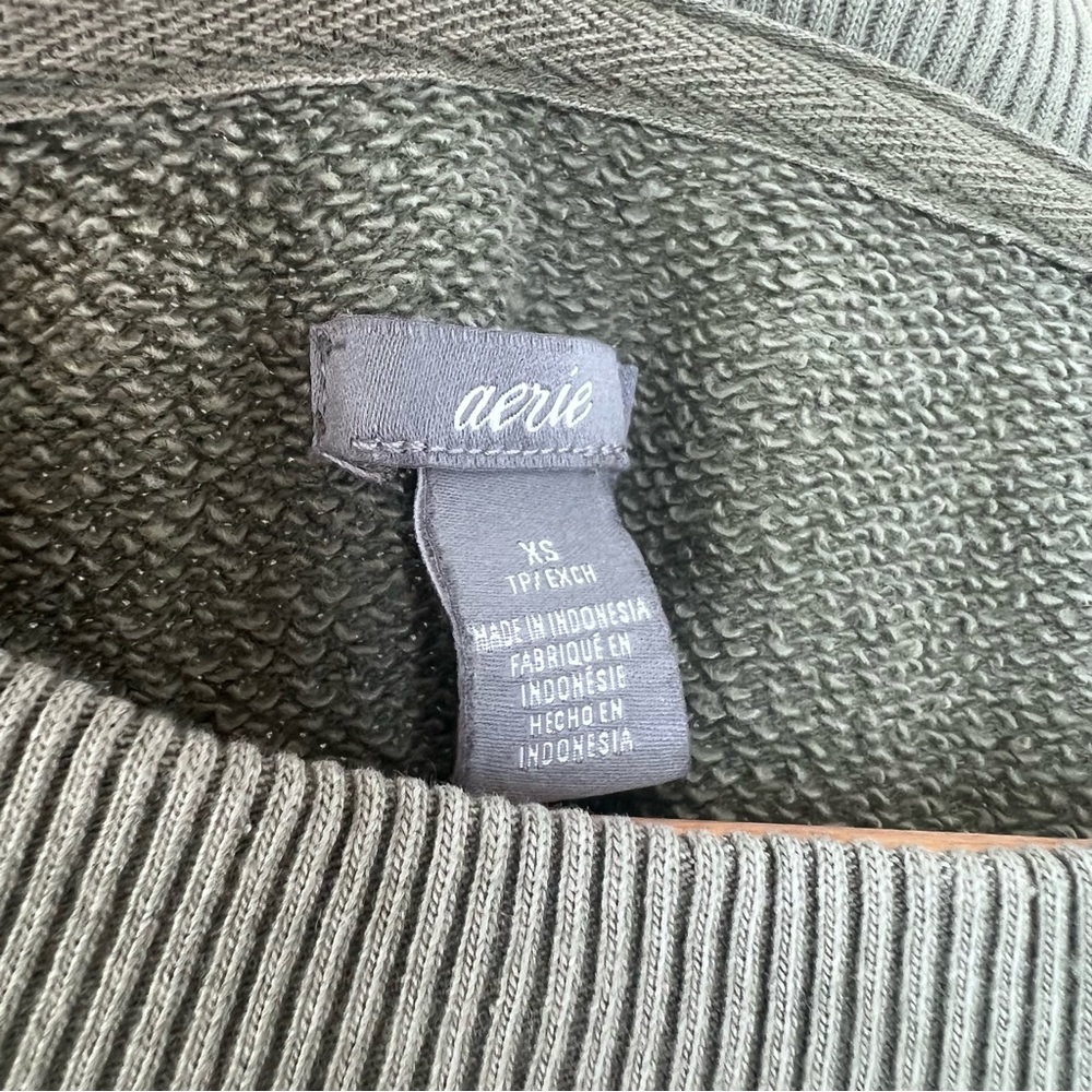 Aerie Oversized Olive Green Jersey Crewneck Pullover Sweatshirt XS - Picture 4 of 7
